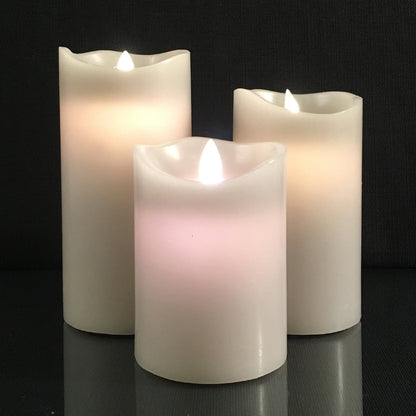 LED Bloklys - 3 stk. - 12/15/17 cm - med 3D Flamme - (Flere Farver)