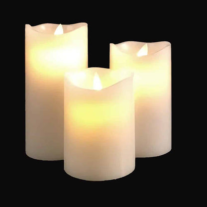LED Bloklys - 3 stk. - 12/15/17 cm - med 3D Flamme - (Flere Farver)
