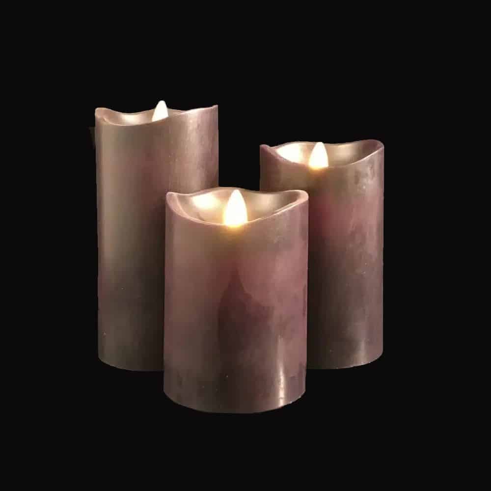 LED Bloklys - 3 stk. - 12/15/17 cm - med 3D Flamme - (Flere Farver)