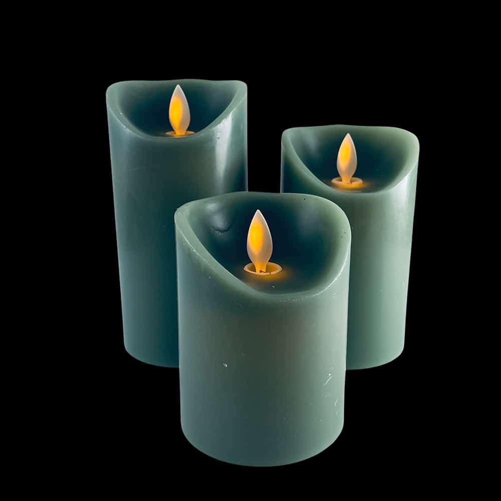 LED Bloklys - 3 stk. - 12/15/17 cm - med 3D Flamme - (Flere Farver)