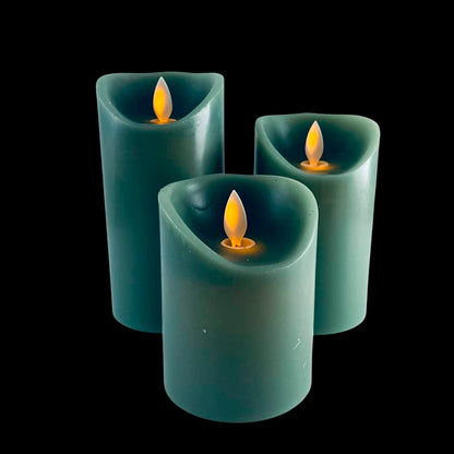LED Bloklys - 3 stk. - 12/15/17 cm - med 3D Flamme - (Flere Farver)