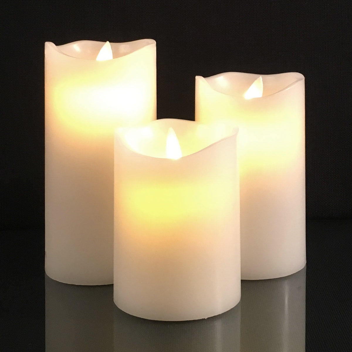 LED Bloklys - 3 stk. - 12/15/17 cm - med 3D Flamme - (Flere Farver)