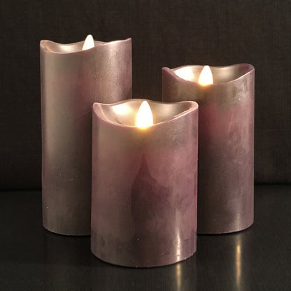 LED Bloklys - 3 stk. - 12/15/17 cm - med 3D Flamme - (Flere Farver)