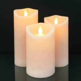 LED Bloklys - RUSTIK - 3 stk. - 10/12,5/15 cm - med 3D Flamme - (flere farver)