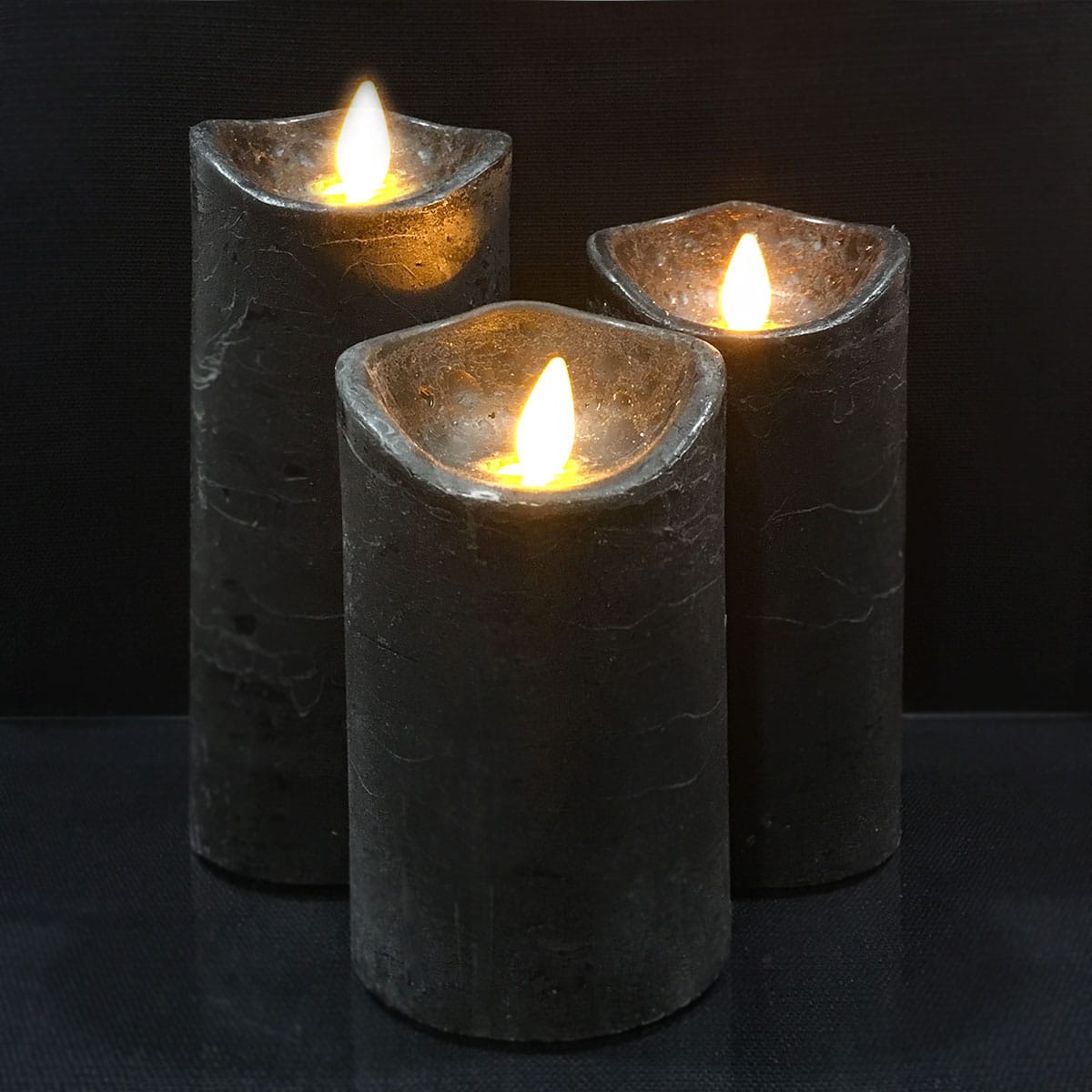 LED Bloklys - RUSTIK - 3 stk. - 10/12,5/15 cm - med 3D Flamme - (flere farver)