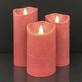 LED Bloklys - RUSTIK - 3 stk. - 10/12,5/15 cm - med 3D Flamme - (flere farver)