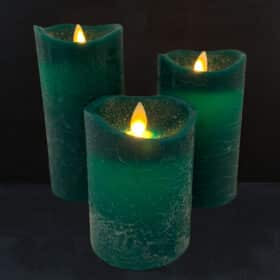 LED Bloklys - RUSTIK - 3 stk. - 10/12,5/15 cm - med 3D Flamme - (flere farver)