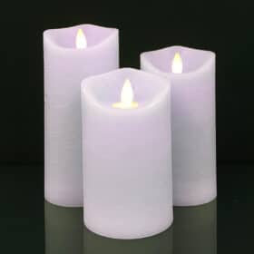 LED Bloklys - RUSTIK - 3 stk. - 10/12,5/15 cm - med 3D Flamme - (flere farver)