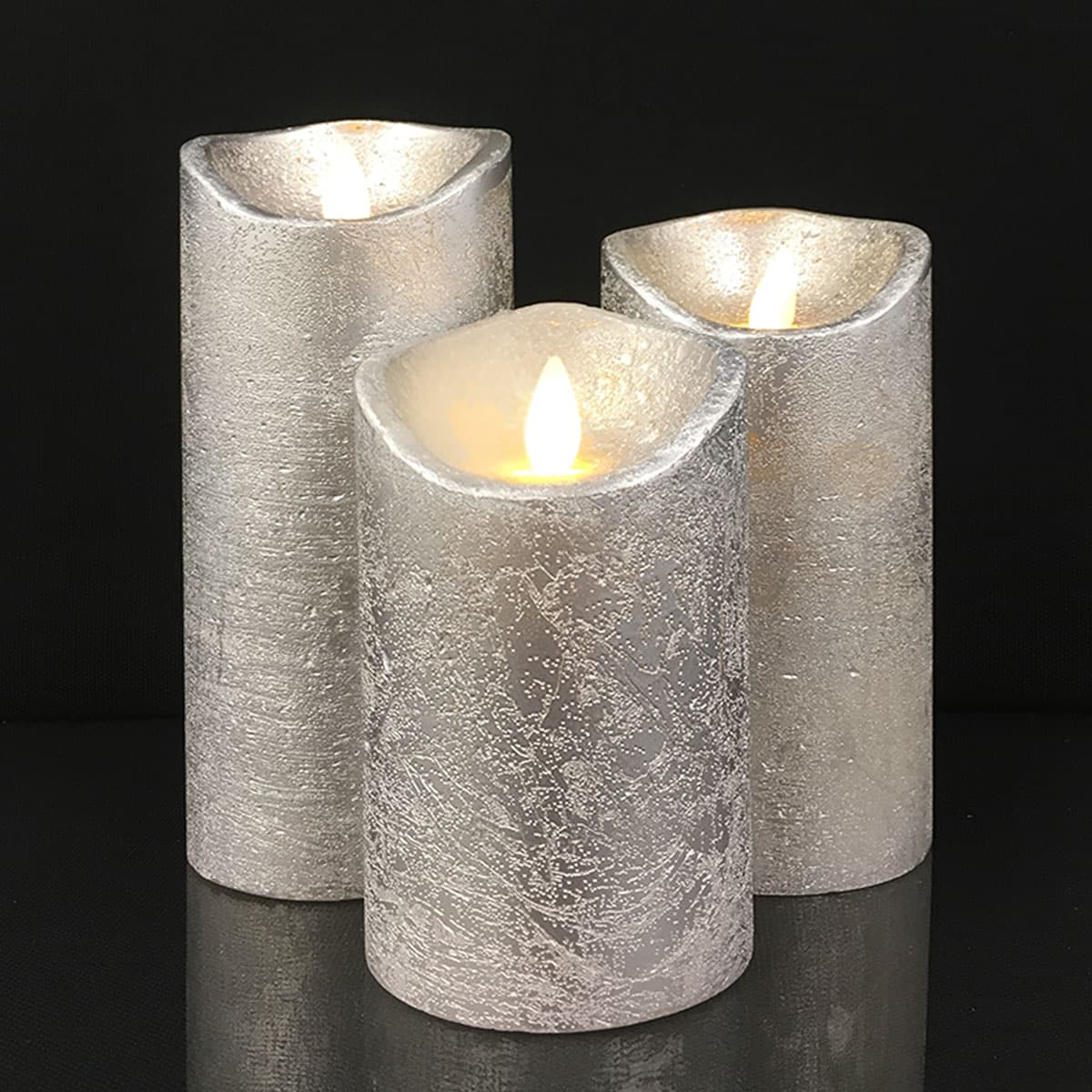 LED Bloklys - RUSTIK - 3 stk. - 10/12,5/15 cm - med 3D Flamme - (flere farver)