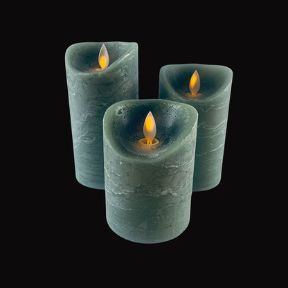 LED Bloklys - RUSTIK - 3 stk. - 10/12,5/15 cm - med 3D Flamme - (flere farver)
