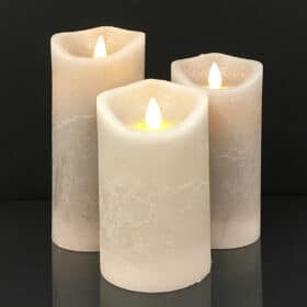 LED Bloklys - RUSTIK - 3 stk. - 10/12,5/15 cm - med 3D Flamme - (flere farver)