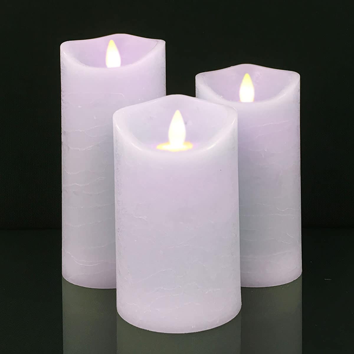 LED Bloklys - RUSTIK - 3 stk. - 10/12,5/15 cm - med 3D Flamme - (flere farver)