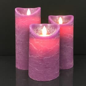 LED Bloklys - RUSTIK - 3 stk. - 10/12,5/15 cm - med 3D Flamme - (flere farver)
