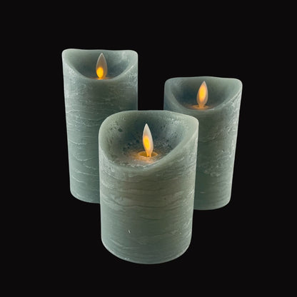 LED Bloklys - RUSTIK - 3 stk. - 10/12,5/15 cm - med 3D Flamme - (flere farver)