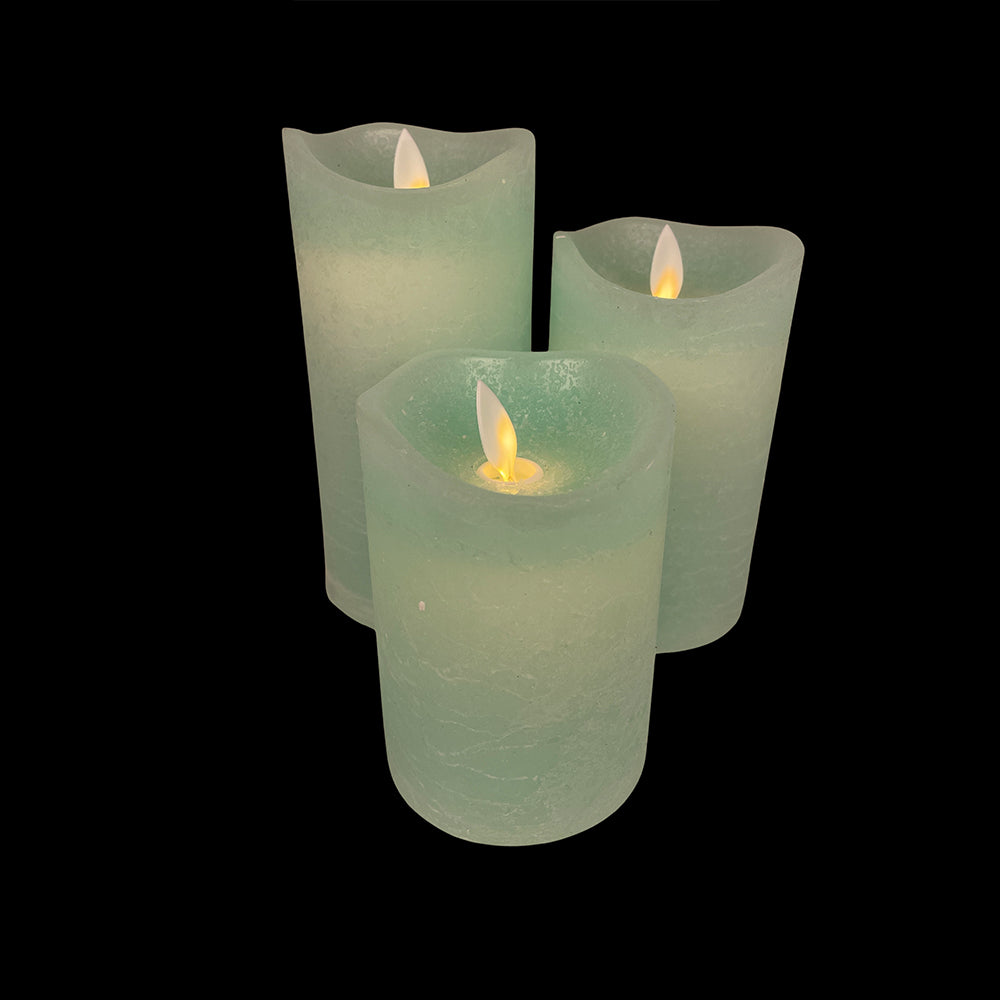 LED Bloklys - RUSTIK - 3 stk. - 10/12,5/15 cm - med 3D Flamme - (flere farver)