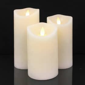 LED Bloklys - RUSTIK - 3 stk. - 10/12,5/15 cm - med 3D Flamme - (flere farver)