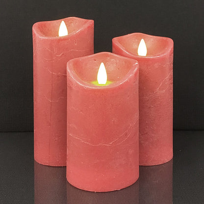 LED Bloklys - RUSTIK - 3 stk. - 10/12,5/15 cm - med 3D Flamme - (flere farver)