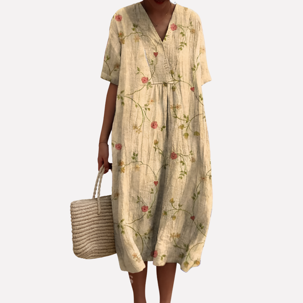 Image of Lisbet | Dame V-Hals Blomstret Midi Kjole