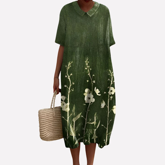Image of Lisbet | Dame V-Hals Blomstret Midi Kjole