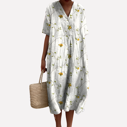 Image of Lisbet | Dame V-Hals Blomstret Midi Kjole
