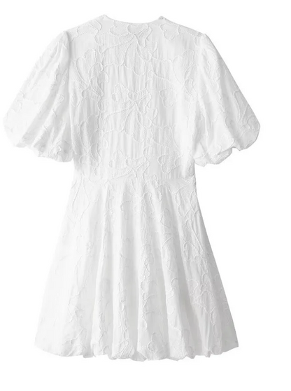 Image of Livia | Dame Puff Ærme V-Hals Mini Kjole
