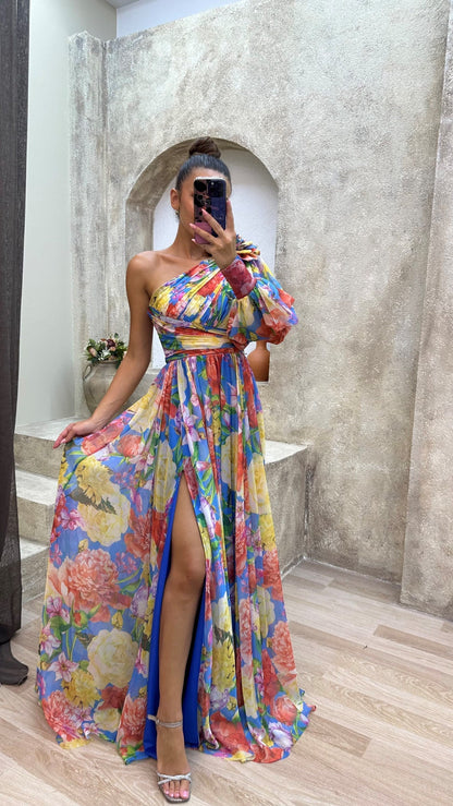 Image of Madeleine | Dame One Shoulder Blomstret Maxikjole