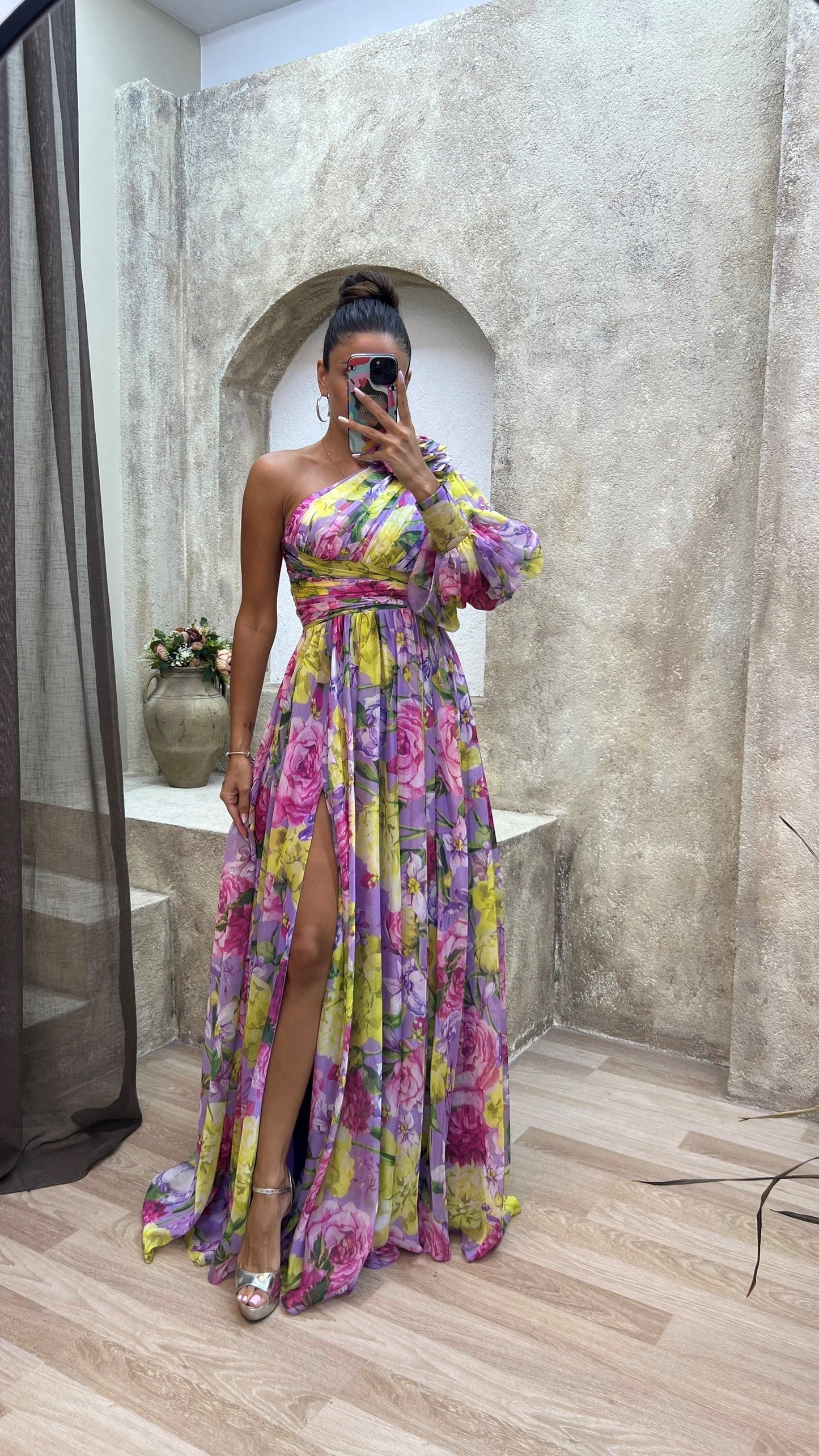 Image of Madeleine | Dame One Shoulder Blomstret Maxikjole