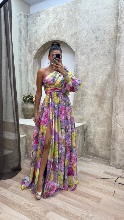 Image of Madeleine | Dame One Shoulder Blomstret Maxikjole