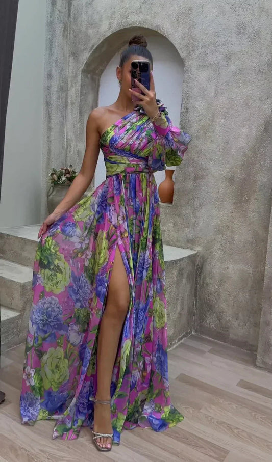 Image of Madeleine | Dame One Shoulder Blomstret Maxikjole