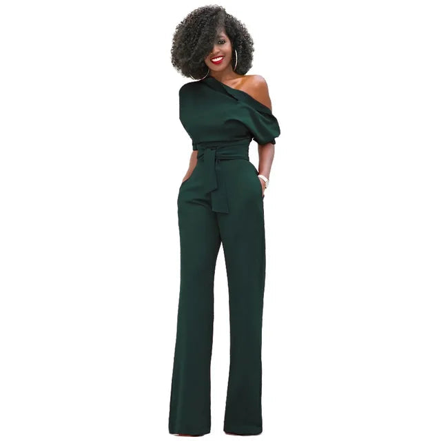 Image of Magnhild | Dame Bælte One Shoulder Jumpsuit med Brede Ben