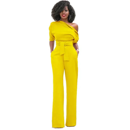 Image of Magnhild | Dame Bælte One Shoulder Jumpsuit med Brede Ben