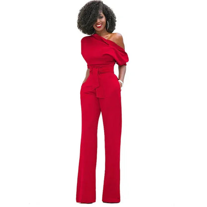 Image of Magnhild | Dame Bælte One Shoulder Jumpsuit med Brede Ben