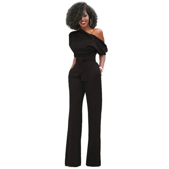 Image of Magnhild | Dame Bælte One Shoulder Jumpsuit med Brede Ben