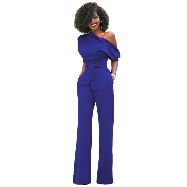 Image of Magnhild | Dame Bælte One Shoulder Jumpsuit med Brede Ben