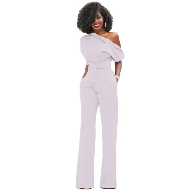 Image of Magnhild | Dame Bælte One Shoulder Jumpsuit med Brede Ben