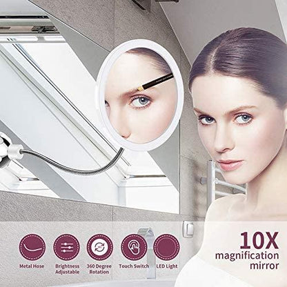 Makeup Spejl med LED & Zoom - med Sugekop og Fleksibel Arm