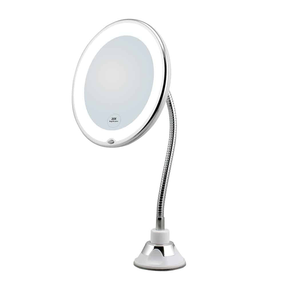 Makeup Spejl med LED & Zoom - med Sugekop og Fleksibel Arm