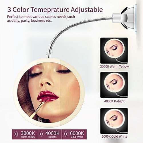 Makeup Spejl med LED & Zoom - med Sugekop og Fleksibel Arm