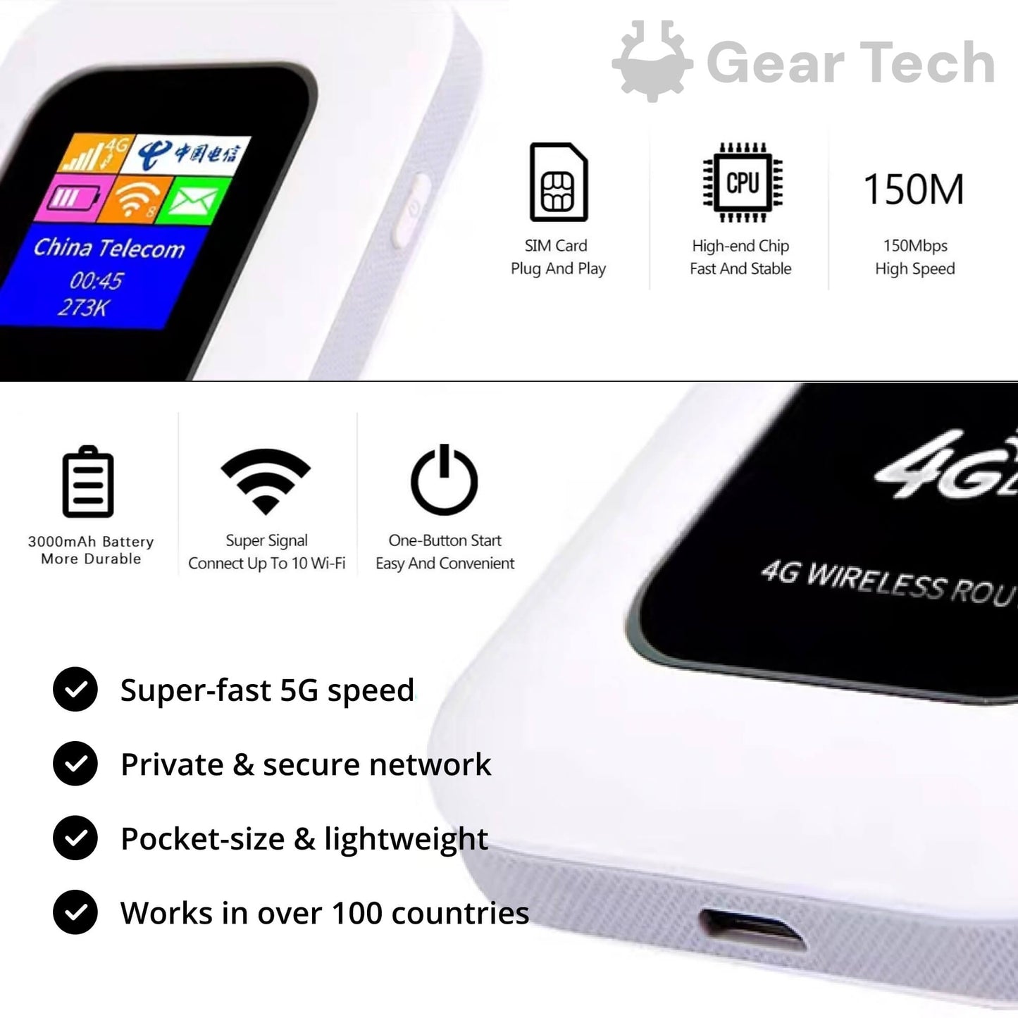 Marcelie | Bærbar 5G Wi-Fi Router | Sikker, Højhastighedsforbindelse til Rejser & Hjemmebrug