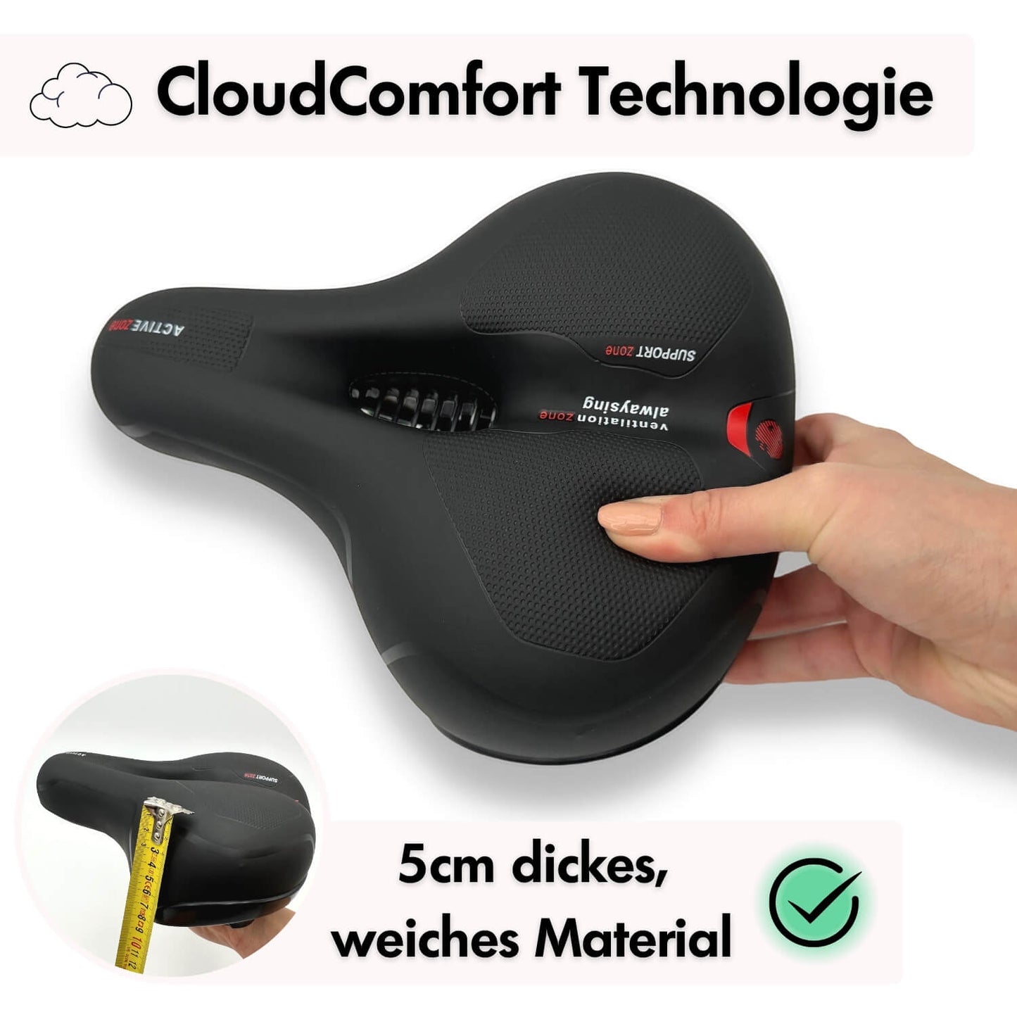 Marcelie | CloudComfort Pro Cykelsæde | Trykaflastende Memory Foam | Sort