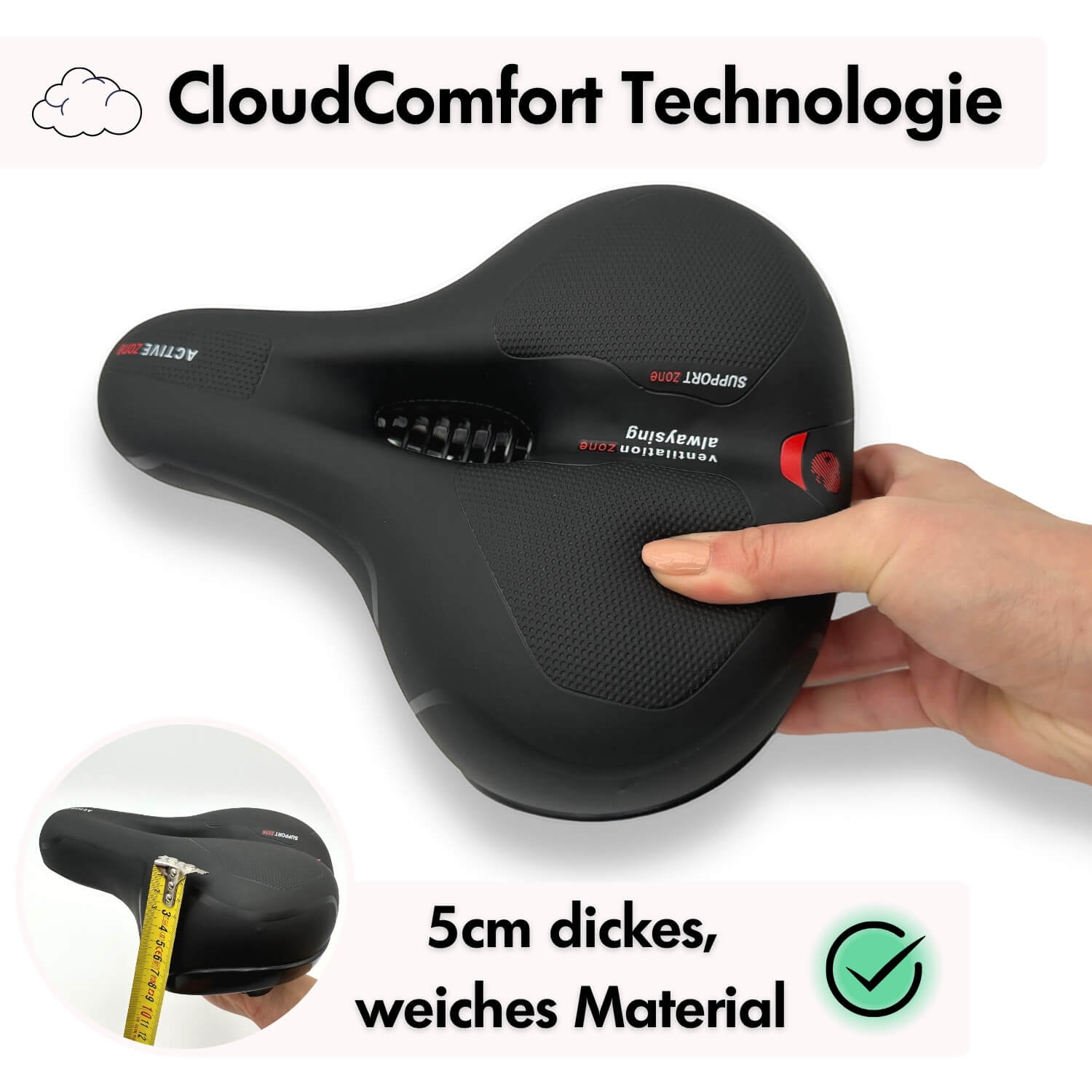 Marcelie | CloudComfort Pro Cykelsæde | Trykaflastende Memory Foam | Sort