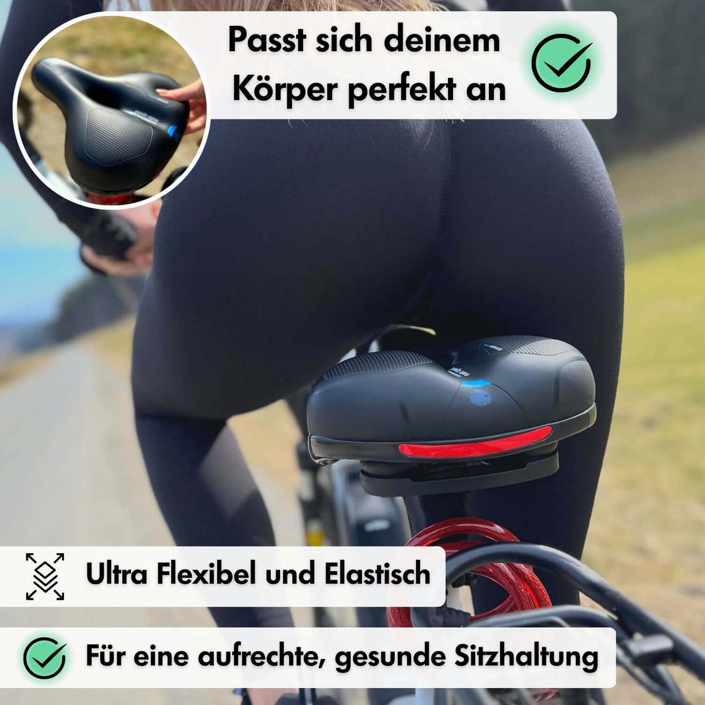 Marcelie | CloudComfort Pro Cykelsæde | Trykaflastende Memory Foam | Sort