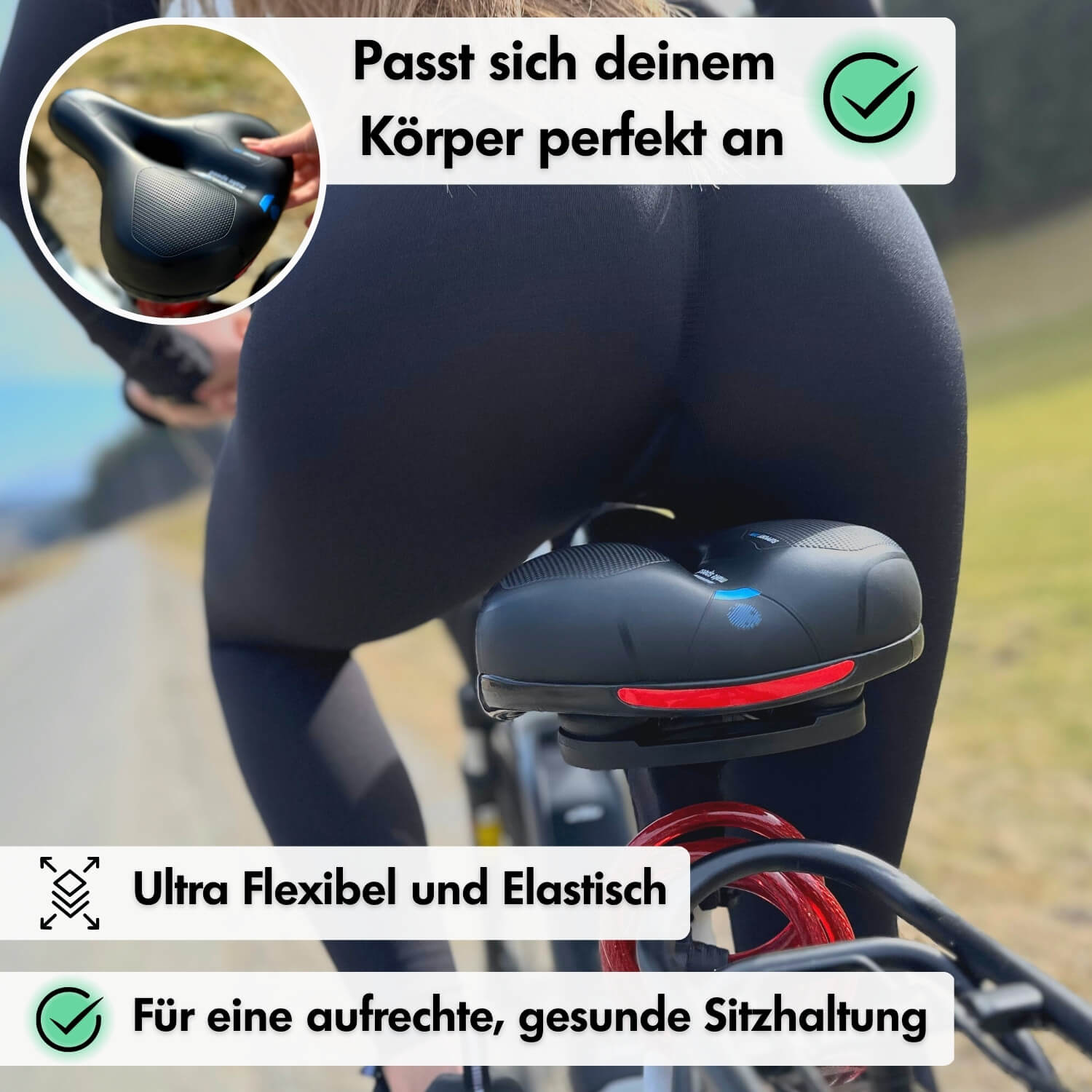 Marcelie | CloudComfort Pro Cykelsæde | Trykaflastende Memory Foam | Sort