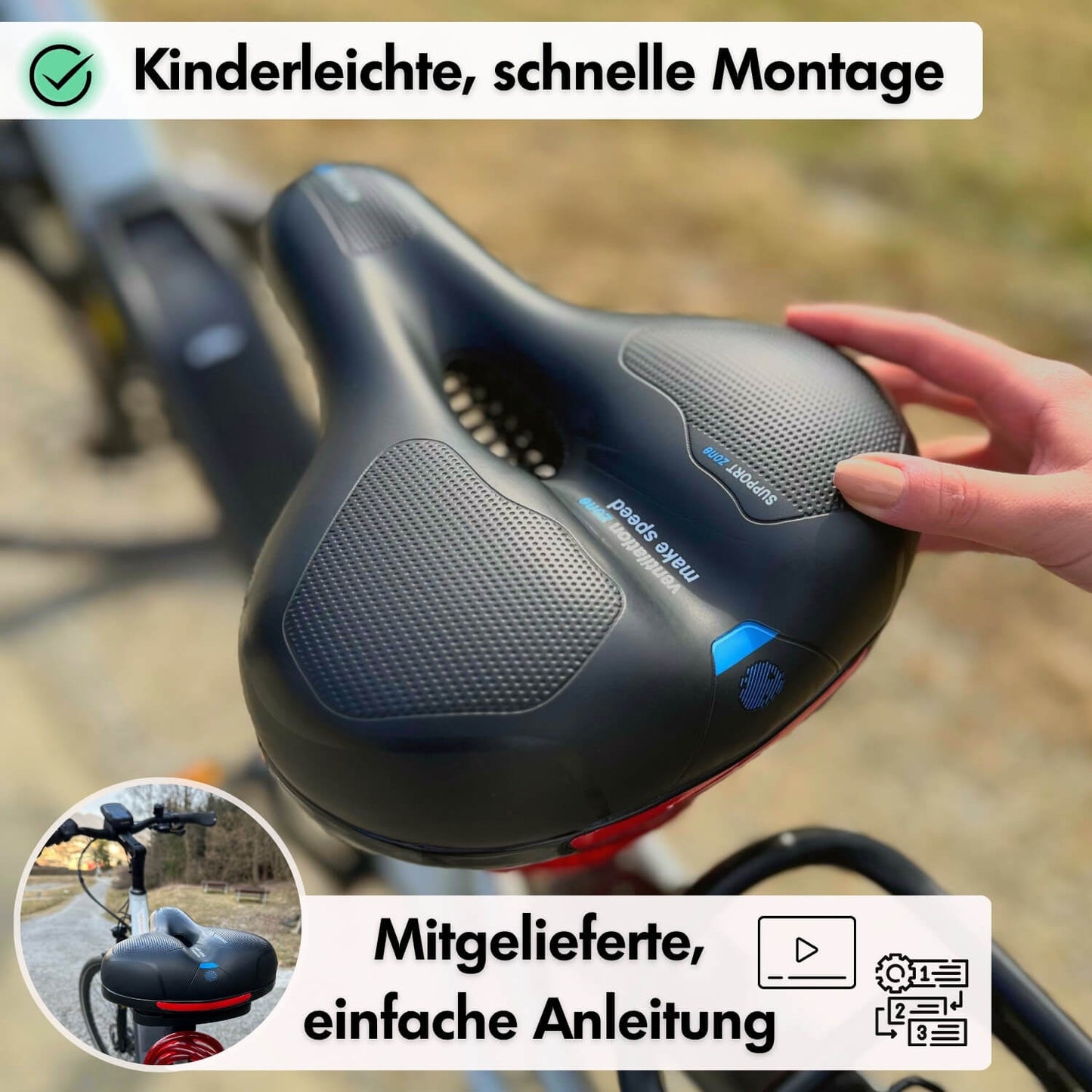 Marcelie | CloudComfort Pro Cykelsæde | Trykaflastende Memory Foam | Sort