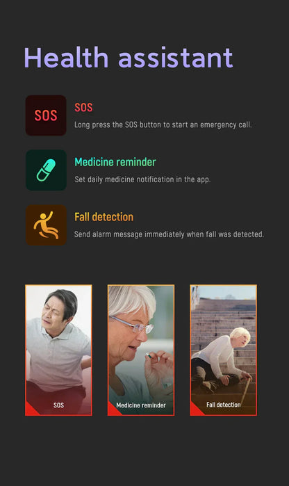 Marcelie | Faldregistreringsur til ældre - 4G medicinsk alarm med GPS & SOS smartwatch