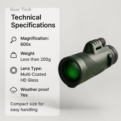 Marcelie | Kompakt 600x Ultra-Zoom Monokular | HD Linse, Letvægts & Perfekt til Vandreture, Fuglekiggeri og Sportsbegivenheder