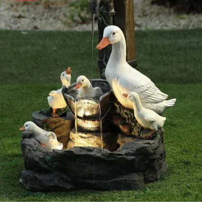 Marcelie | Lunaverde Sol Deco Springvand And & Egern | Havefigur med LED Lys | Vejrbestandig Resin | Til Terrasse & Balkon