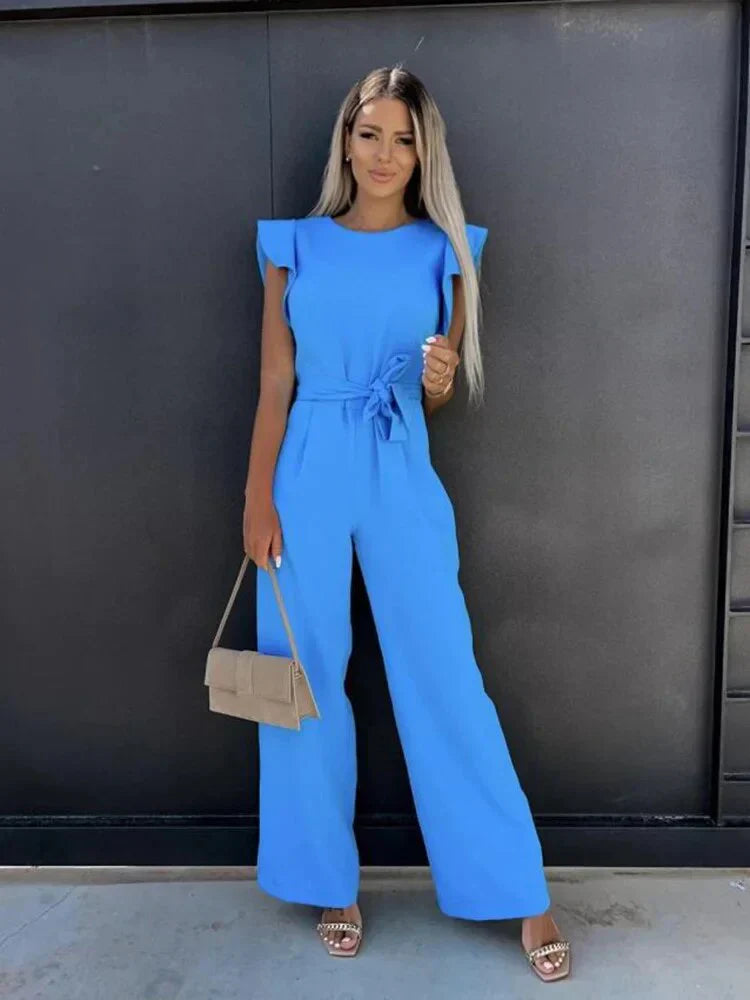 Image of Marie | Dame Bredbenet Jumpsuit med Bindebånd i Taljen