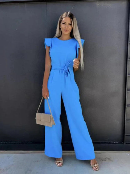 Image of Marie | Dame Bredbenet Jumpsuit med Bindebånd i Taljen