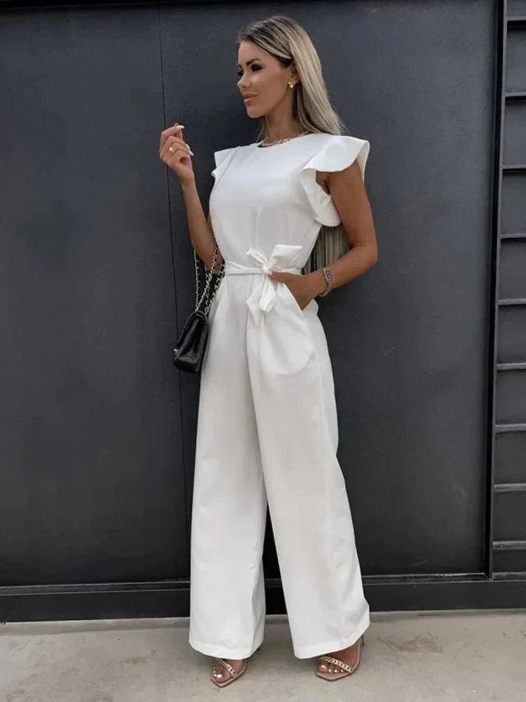 Image of Marie | Dame Bredbenet Jumpsuit med Bindebånd i Taljen